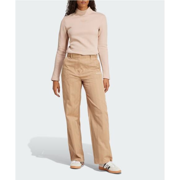 Adidas Women's Warm Sandstone Off White Pinstripe Twill Loose Pants Size 6 - Picture 10 of 11